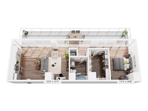 Floor plan for 1 bed, 1 bath, 792 sqft